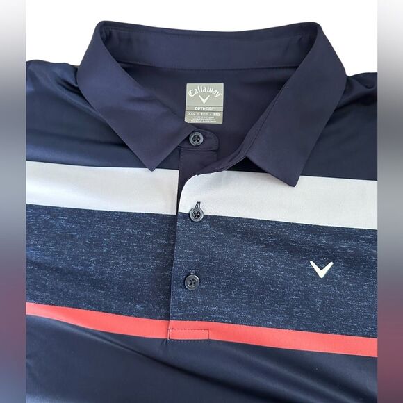 Callaway Polo Shirt Mens XXL Opti-Dri Golf Performance Striped Short Sleeve - Picture 5 of 7